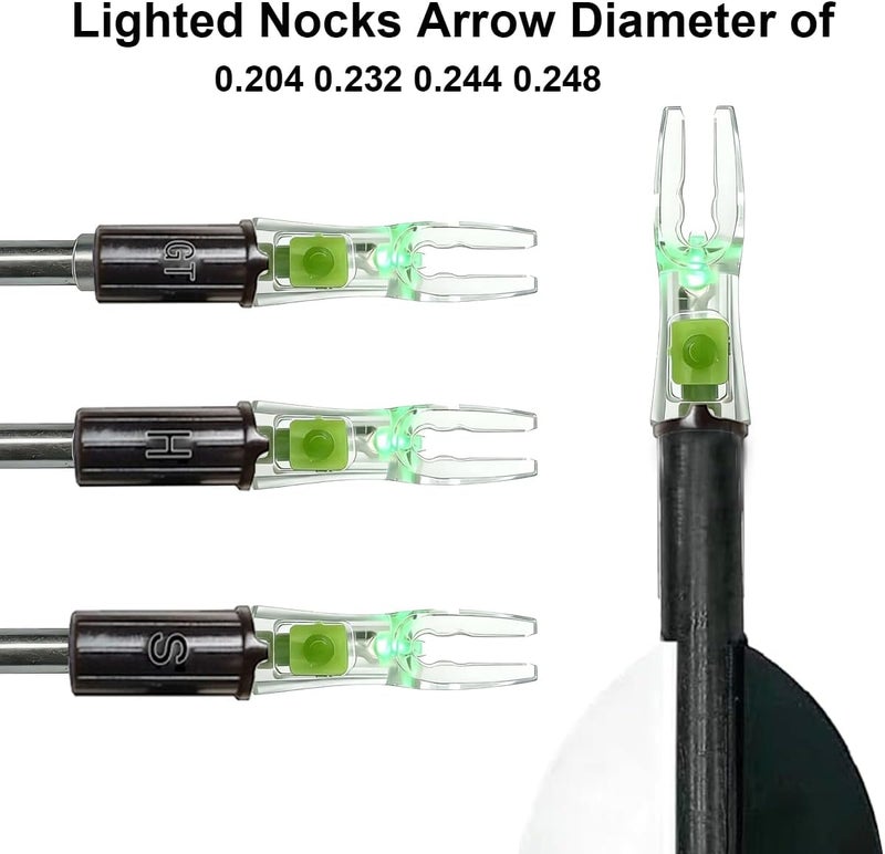 LightingU NoxDyn 12pcs X Lighted Nocks for Arrows with .205'' .232'' .244'' .248'' Inside Diameter with H, S, GT Bushings, High-Visibility Light Up Nocks with ON/Off Switch for Archery - Image 2